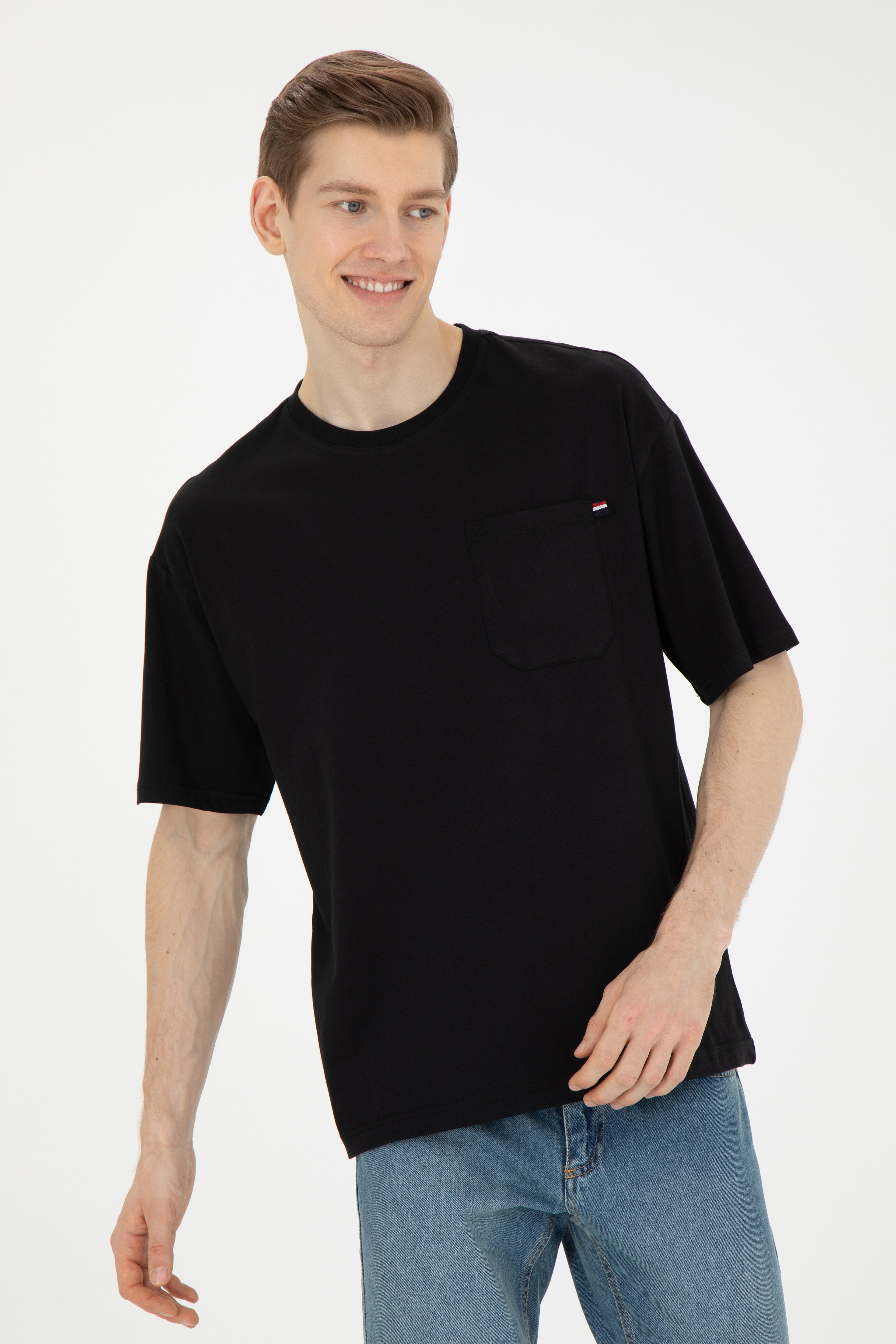 Erkek Comfort Fit Bisiklet Yaka Siyah Tişört - Image 4