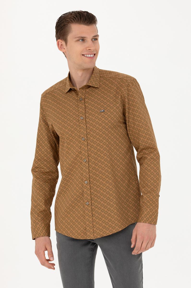 Erkek Açık Haki Uzun Kollu Gömlek