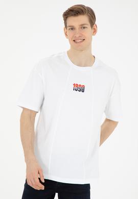 Erkek Comfort Fit Bisiklet Yaka Beyaz Tişört - 50287049006