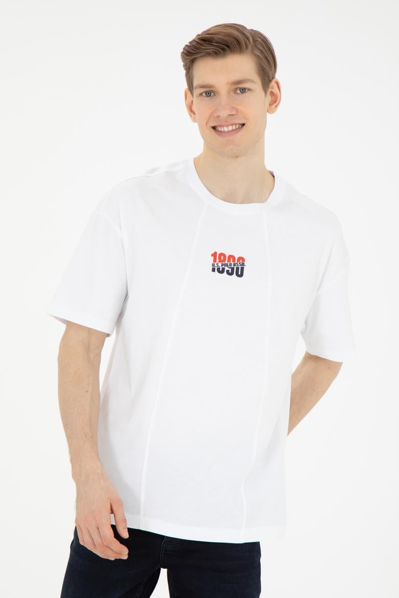 Erkek Comfort Fit Bisiklet Yaka Beyaz Tişört - 50287049006