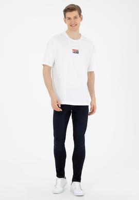 Erkek Comfort Fit Bisiklet Yaka Beyaz Tişört - 50287049006