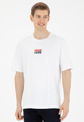 Erkek Comfort Fit Bisiklet Yaka Beyaz Tişört - 50287049006