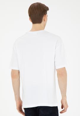 Erkek Comfort Fit Bisiklet Yaka Beyaz Tişört - 50287049006