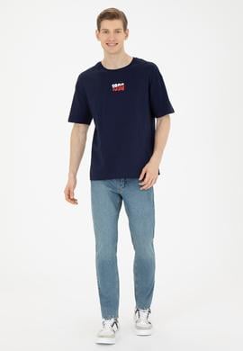 Erkek Comfort Fit Bisiklet Yaka Lacivert Tişört - 50287049016