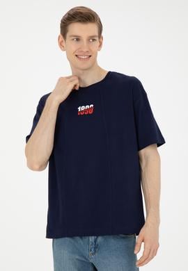 Erkek Comfort Fit Bisiklet Yaka Lacivert Tişört - 50287049016