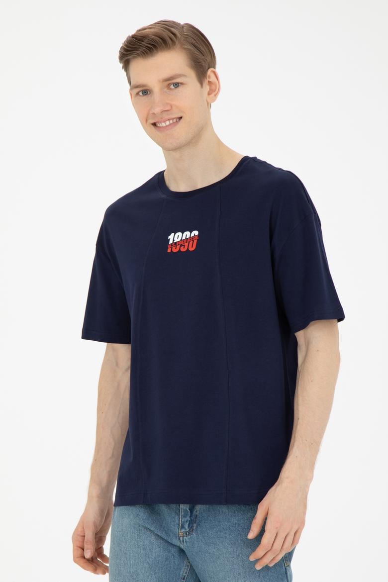 Erkek Comfort Fit Bisiklet Yaka Lacivert Tişört - 50287049016