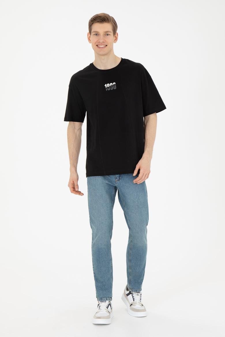 Erkek Comfort Fit Bisiklet Yaka Siyah Tişört - 50287049026