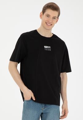 Erkek Comfort Fit Bisiklet Yaka Siyah Tişört - 50287049026