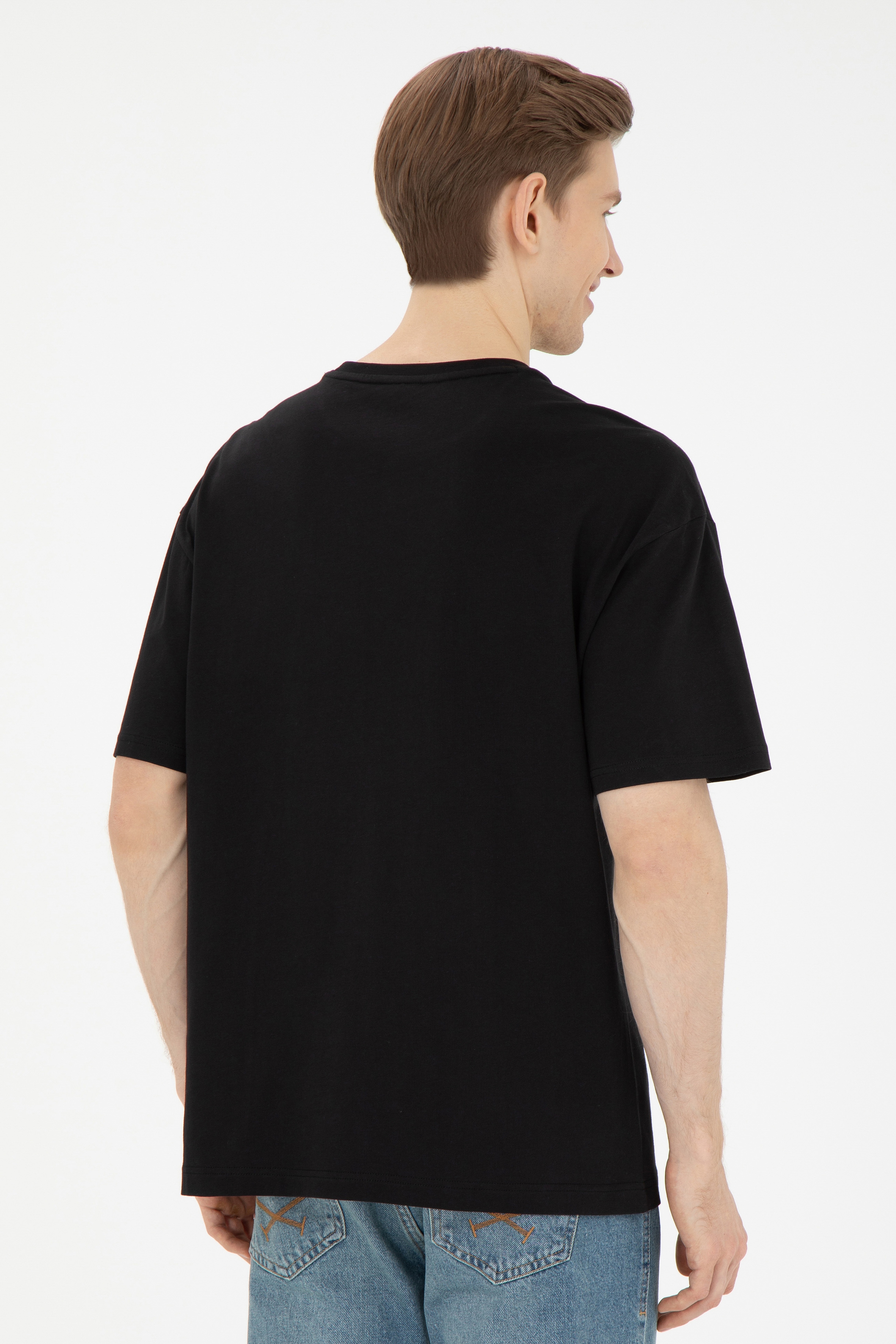 Erkek Comfort Fit Bisiklet Yaka Siyah Tişört - Image 5