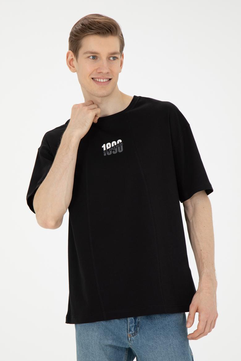 Erkek Comfort Fit Bisiklet Yaka Siyah Tişört - 50287049026