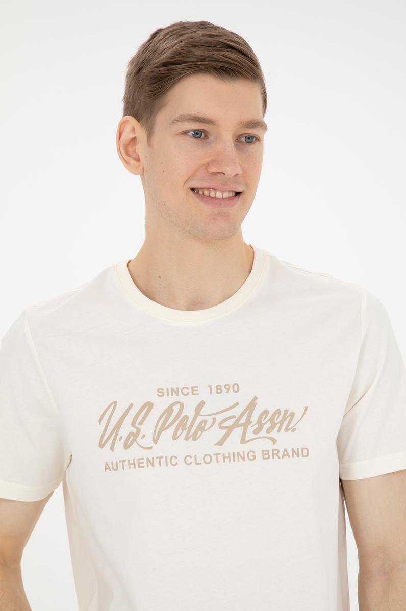 Erkek Regular Fit Bisiklet Yaka Ekru Tişört