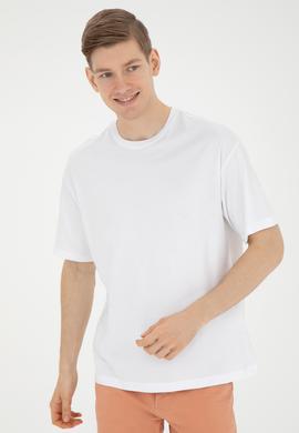 Erkek Comfort Fit Bisiklet Yaka Beyaz Tişört - 50287046009