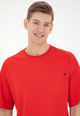 Erkek Comfort Fit Bisiklet Yaka Kırmızı Tişört - 50287062049