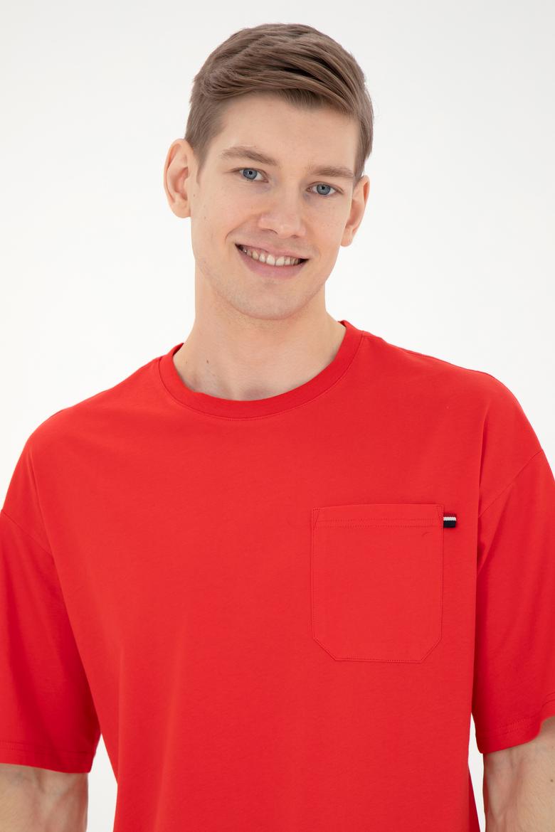 Erkek Comfort Fit Bisiklet Yaka Kırmızı Tişört - 50287062049