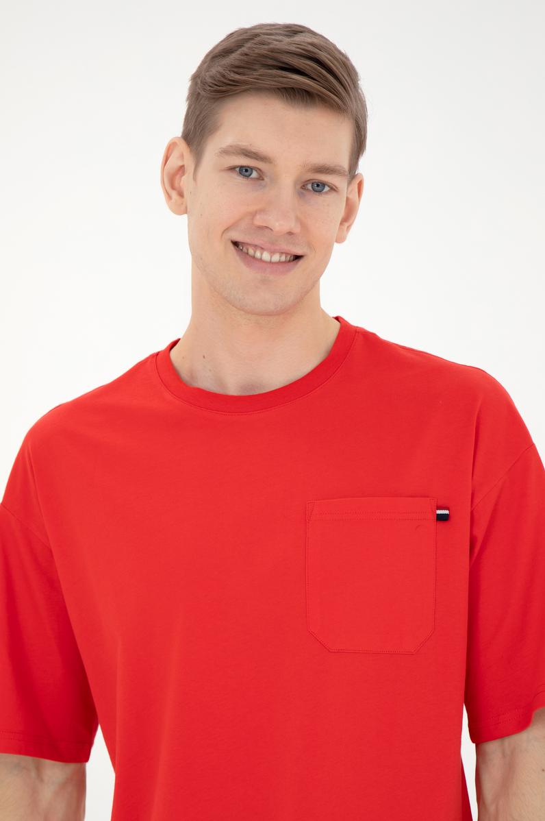 Erkek Comfort Fit Bisiklet Yaka Kırmızı Tişört