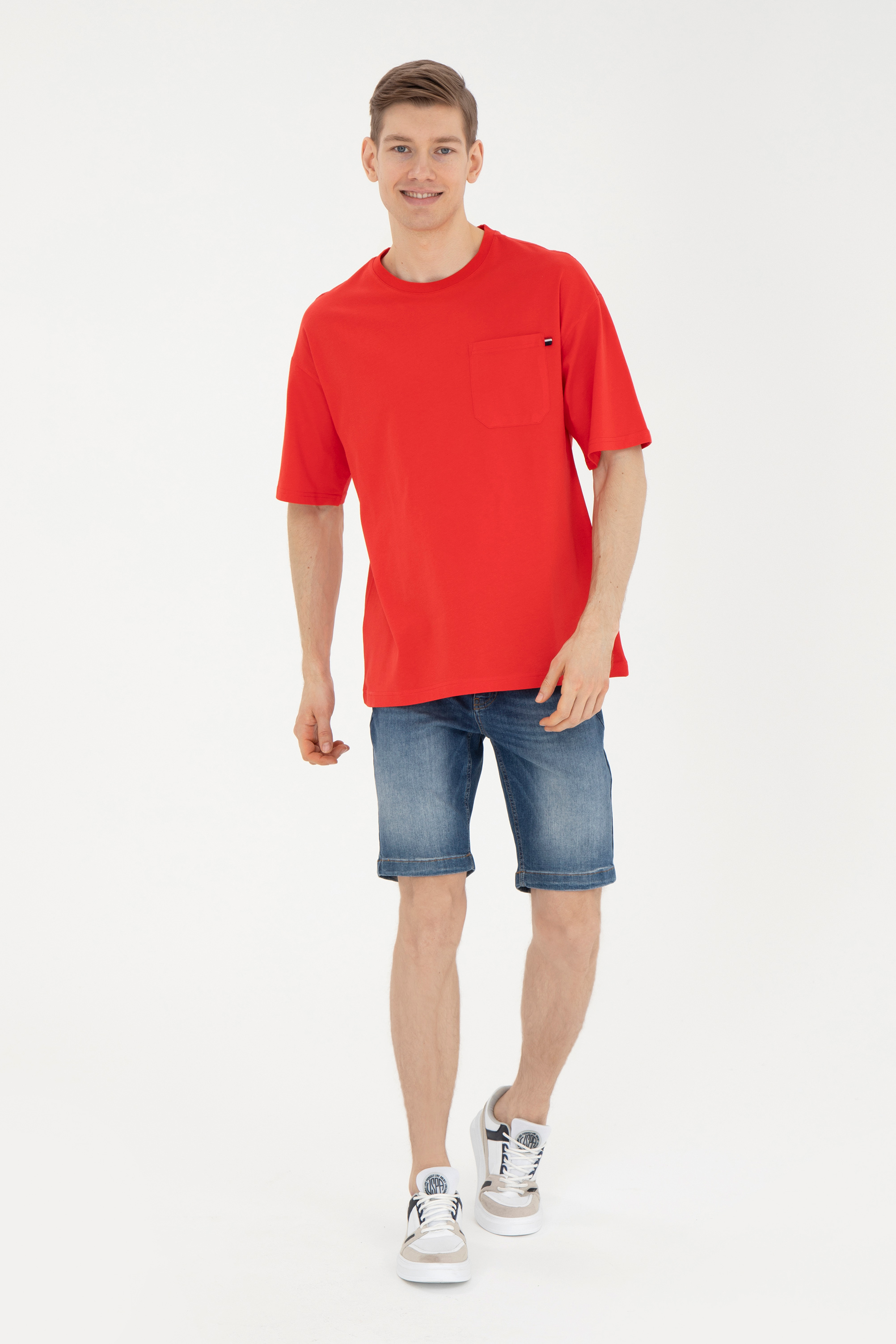 Erkek Comfort Fit Bisiklet Yaka Kırmızı Tişört - Image 4