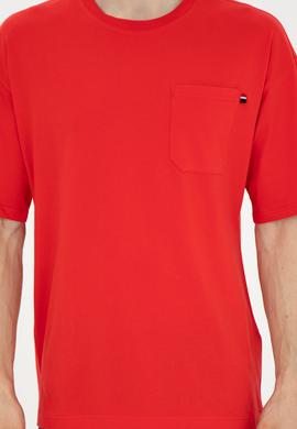 Erkek Comfort Fit Bisiklet Yaka Kırmızı Tişört - 50287062049