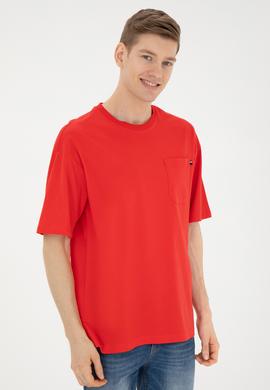 Erkek Comfort Fit Bisiklet Yaka Kırmızı Tişört - 50287062049