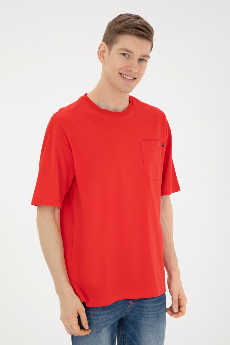 Erkek Comfort Fit Bisiklet Yaka Kırmızı Tişört - 50287062049
