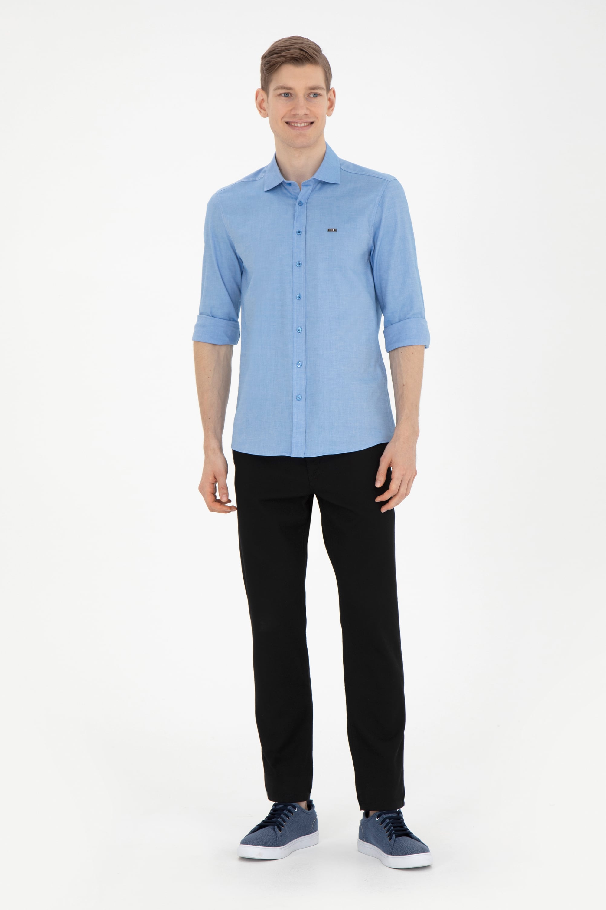 Erkek Regular Fit Siyah Kanvas Pantolon - Image 1