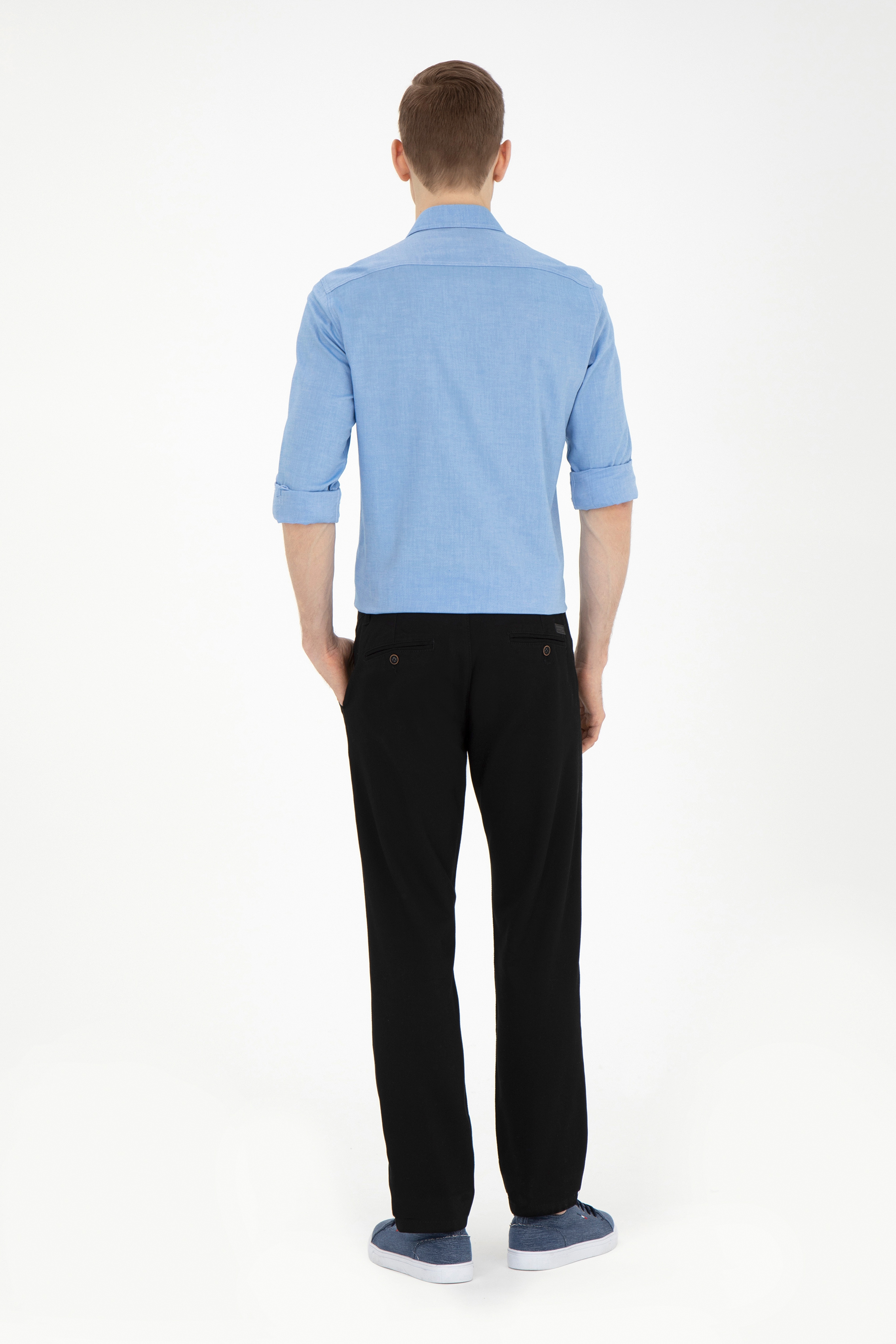 Erkek Regular Fit Siyah Kanvas Pantolon - Image 4