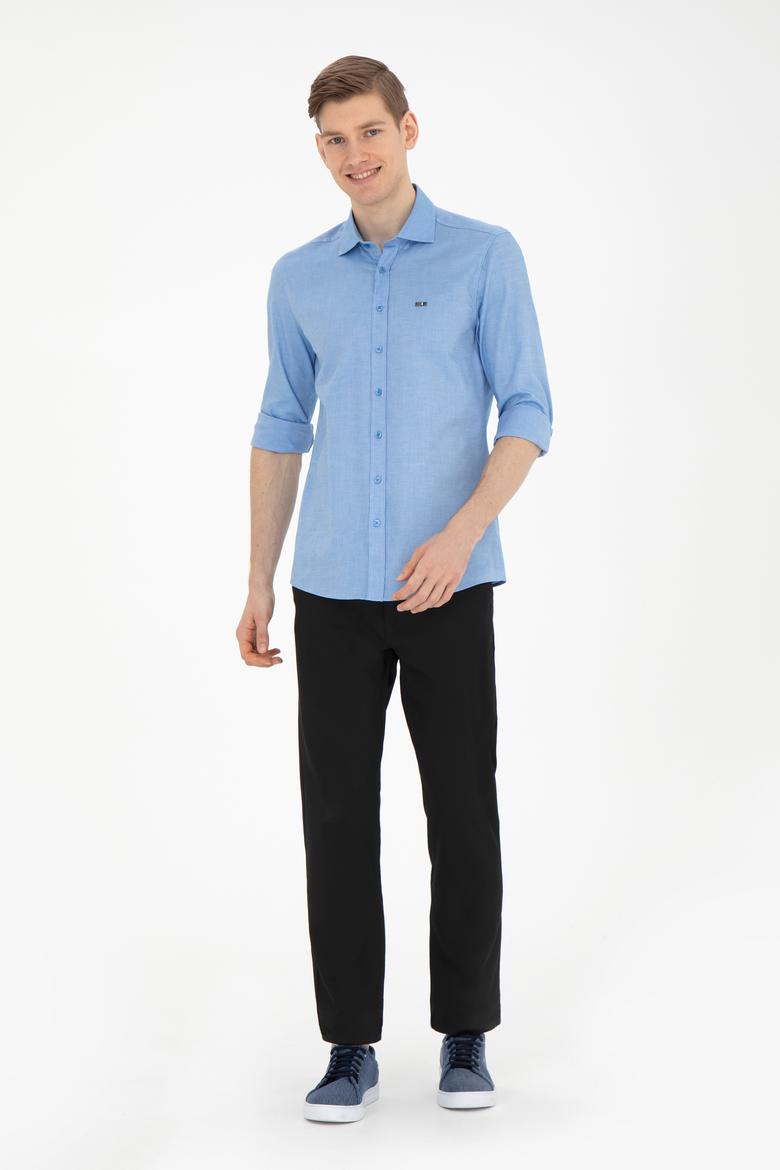 Erkek Saks Uzun Kollu Basic Gömlek - 50263048069