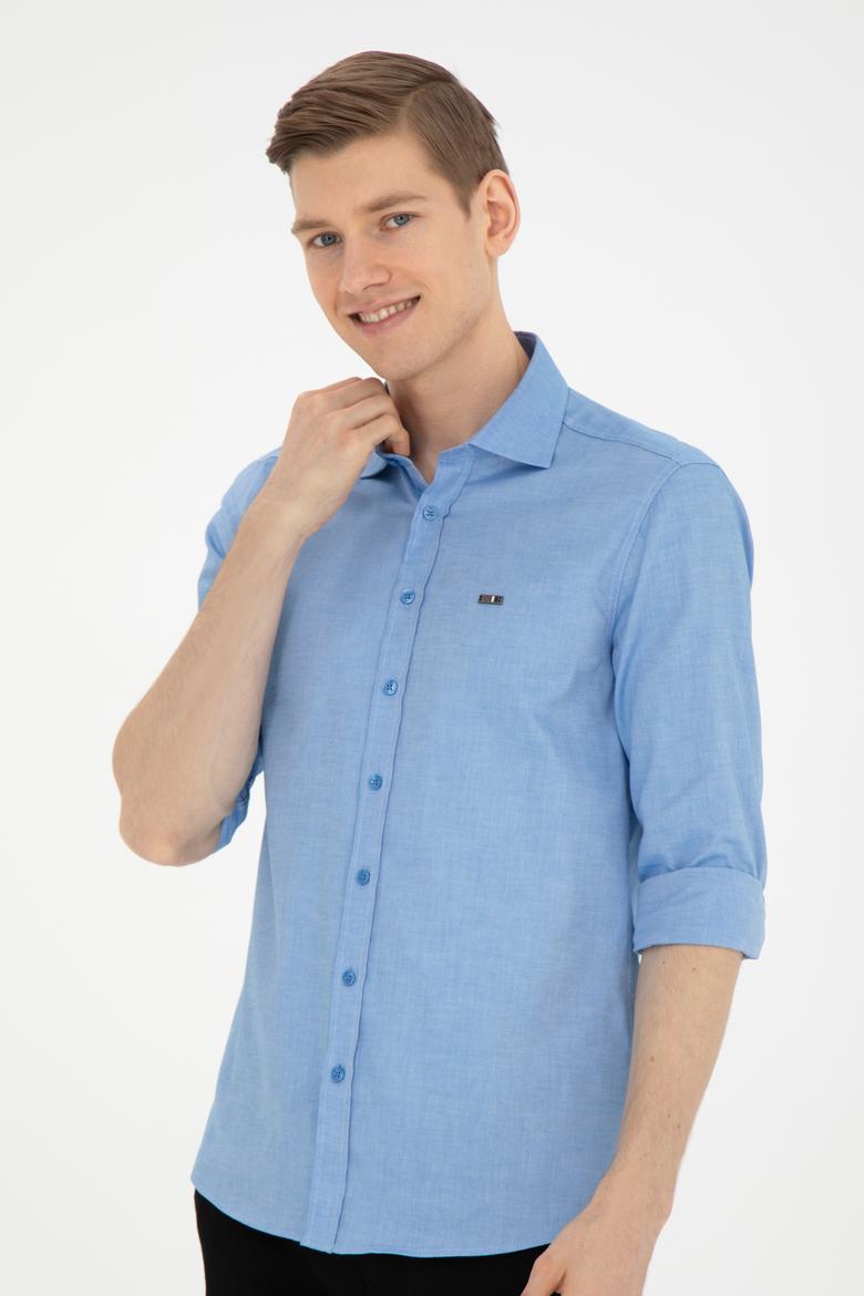 Erkek Saks Uzun Kollu Basic Gömlek - 50263048069