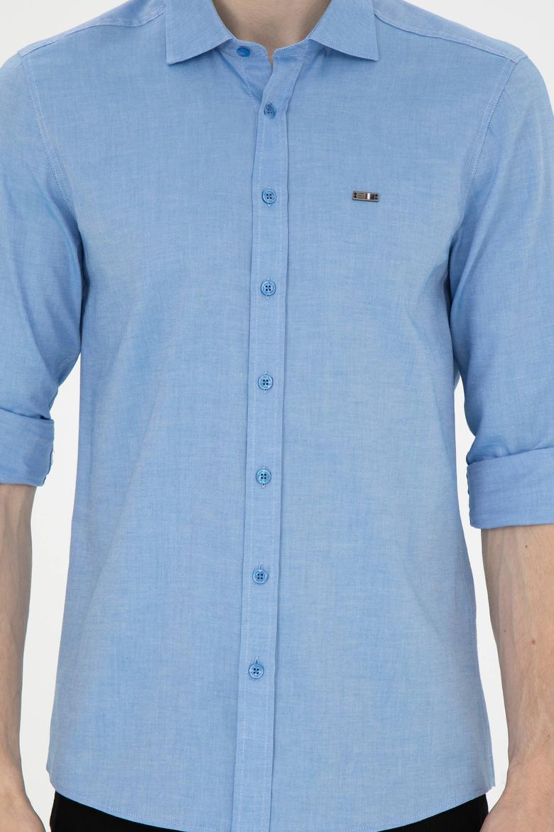 Erkek Saks Uzun Kollu Basic Gömlek - 50263048069