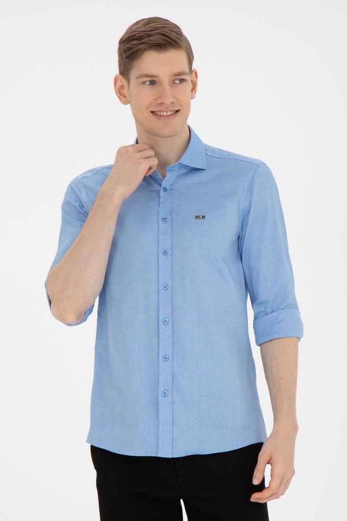 Erkek Saks Uzun Kollu Basic Gömlek