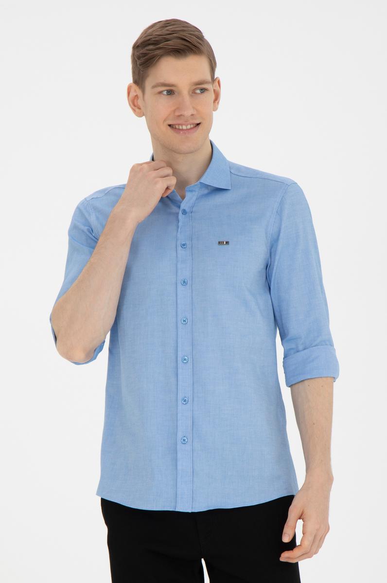 Erkek Saks Uzun Kollu Basic Gömlek