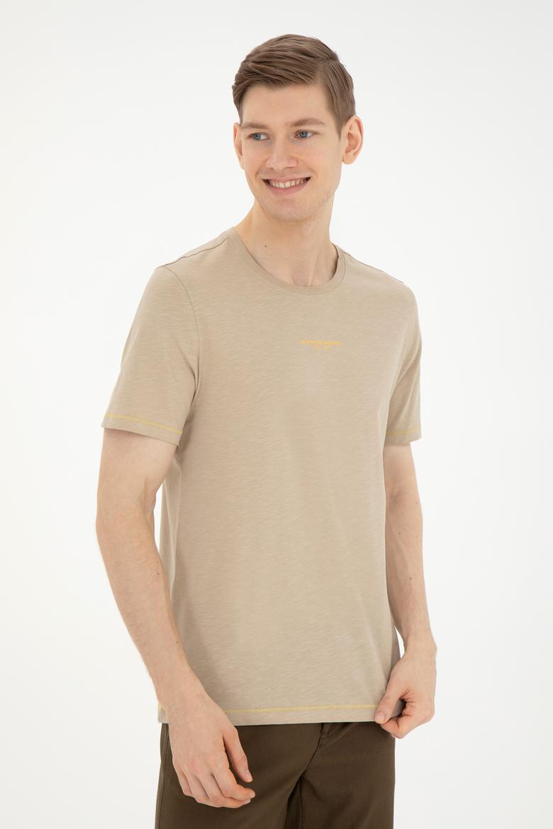 Erkek Regular Fit Bisiklet Yaka Açık Haki Tişört