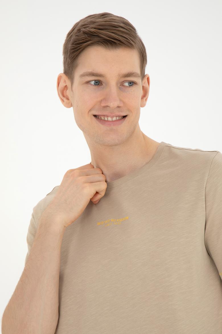 Erkek Regular Fit Bisiklet Yaka Açık Haki Tişört - 50281052051