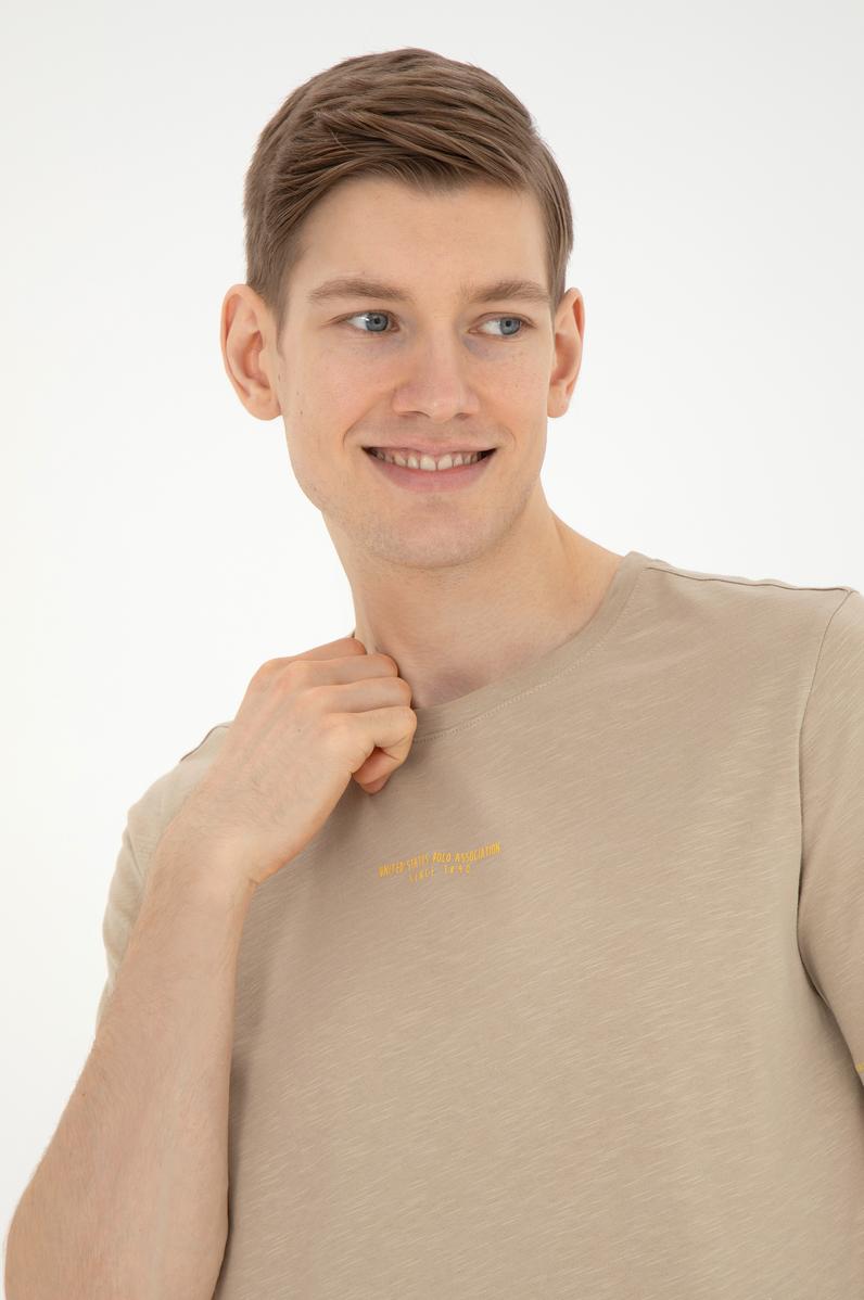 Erkek Regular Fit Bisiklet Yaka Açık Haki Tişört