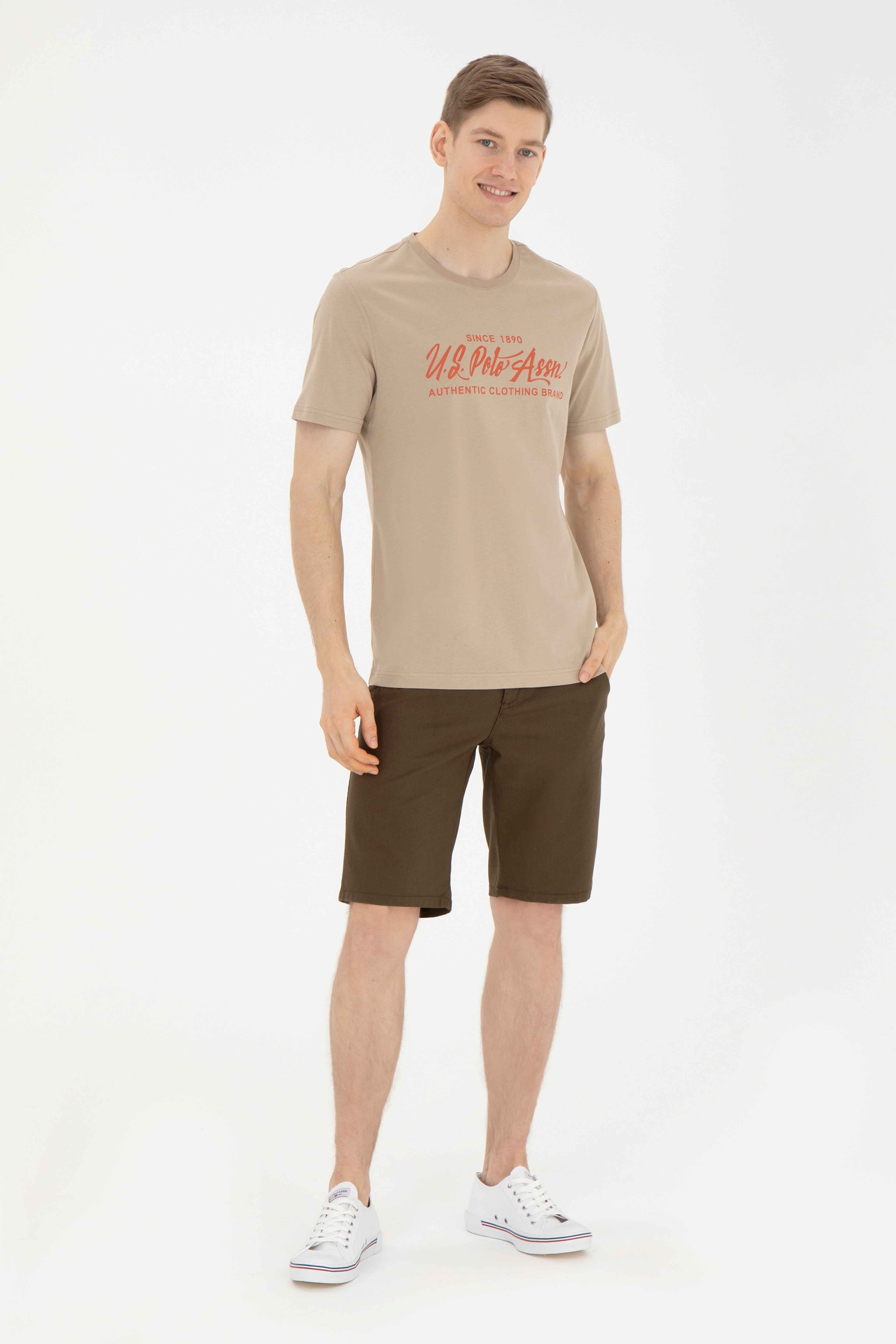 Erkek Regular Fit Bisiklet Yaka Açık Haki Tişört - Image 4