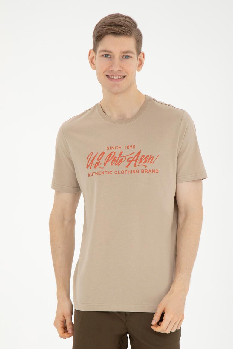 Erkek Regular Fit Bisiklet Yaka Açık Haki Tişört