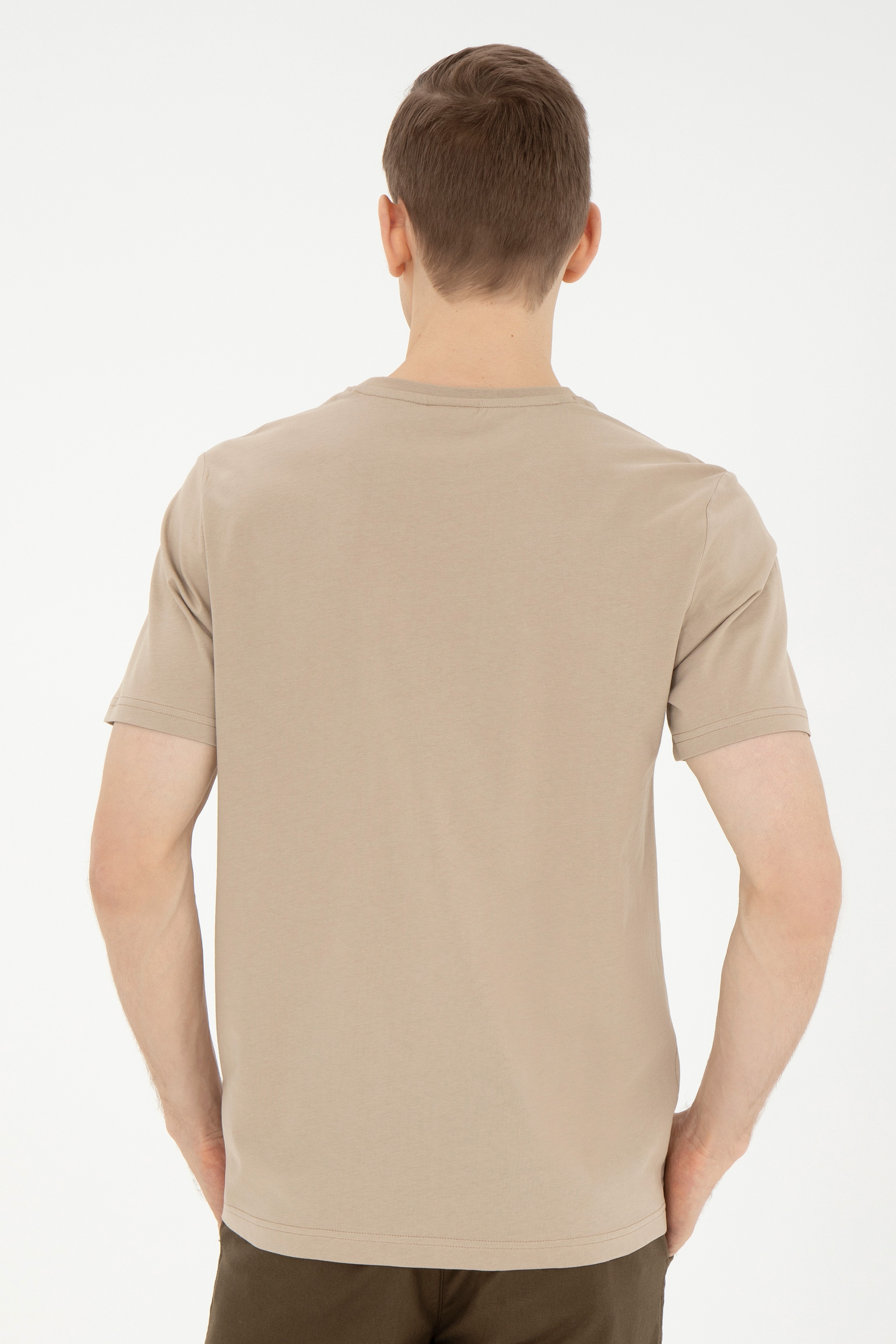 Erkek Regular Fit Bisiklet Yaka Açık Haki Tişört - Image 5