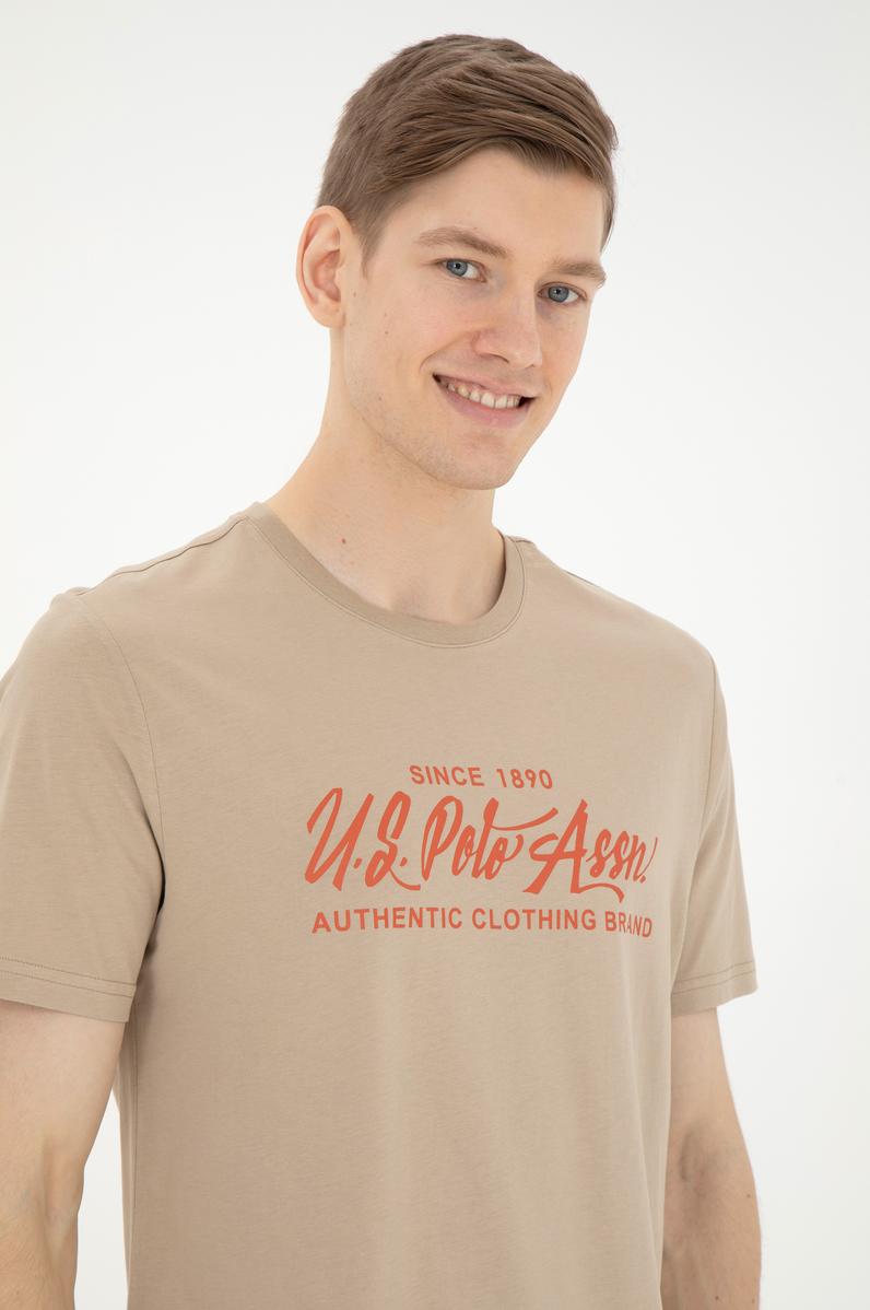 Erkek Regular Fit Bisiklet Yaka Açık Haki Tişört