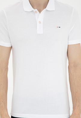 Erkek Slim Fit Polo Yaka Beyaz Basic Tişört - 50286724001