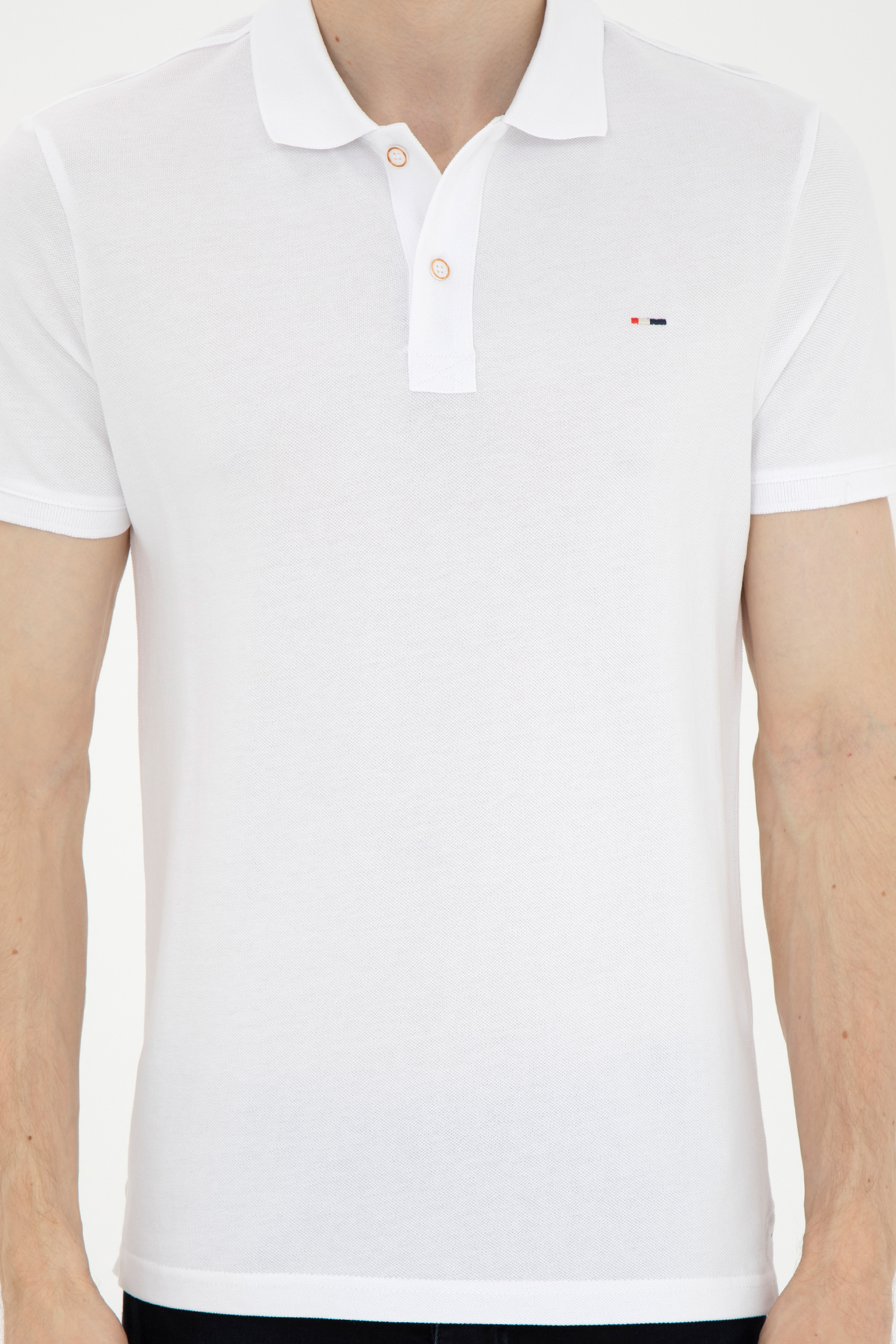 Erkek Slim Fit Polo Yaka Beyaz Basic Tişört