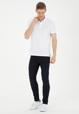 Erkek Slim Fit Polo Yaka Beyaz Basic Tişört - 50286724001