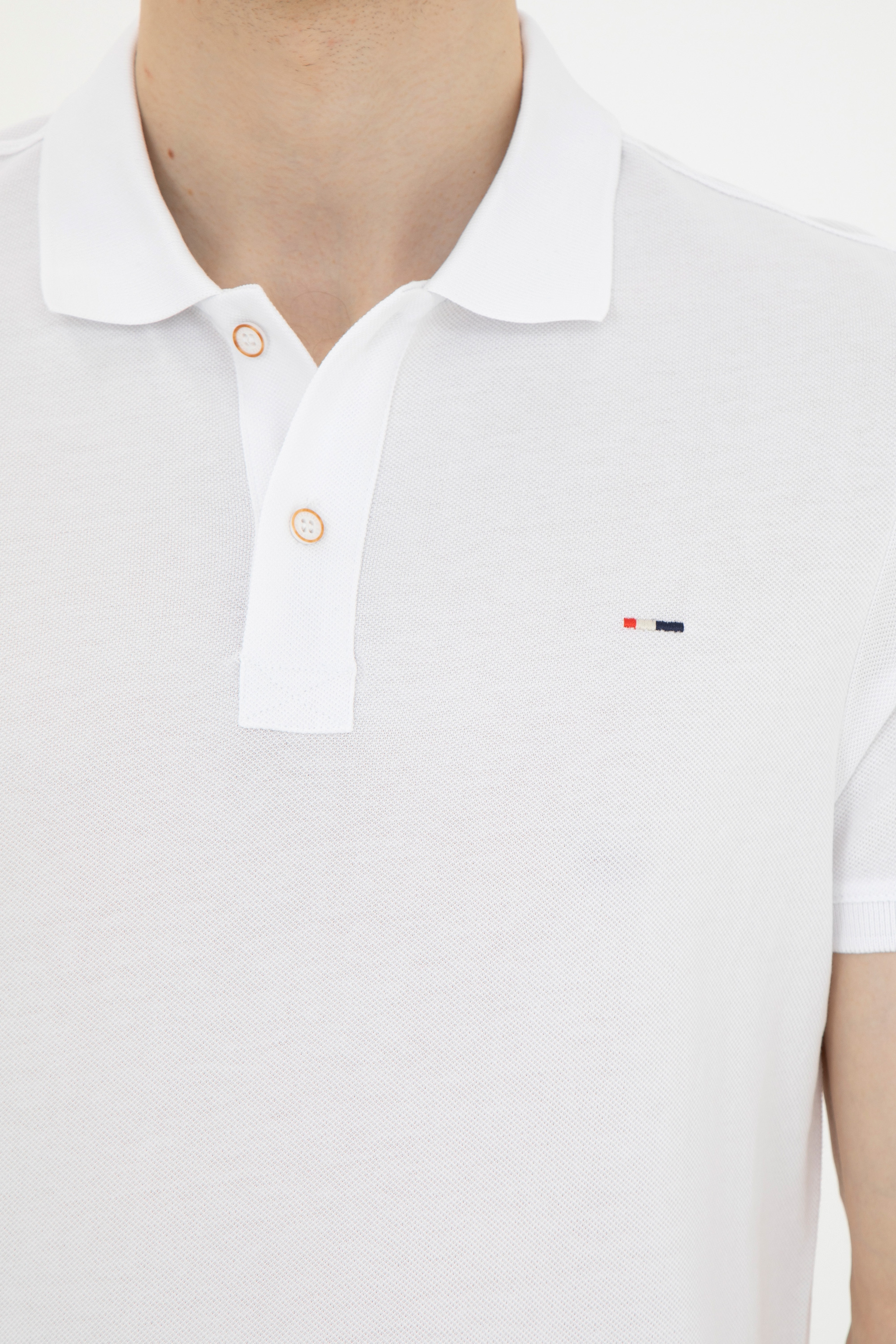 Erkek Slim Fit Polo Yaka Beyaz Basic Tişört - Image 7