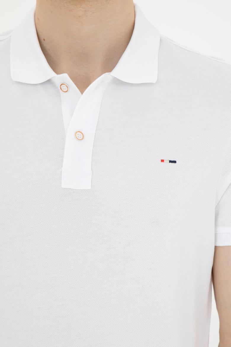 Erkek Slim Fit Polo Yaka Beyaz Basic Tişört - 50286724001