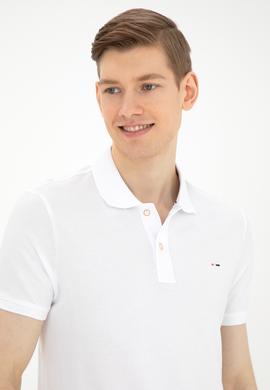 Erkek Slim Fit Polo Yaka Beyaz Basic Tişört - 50286724001