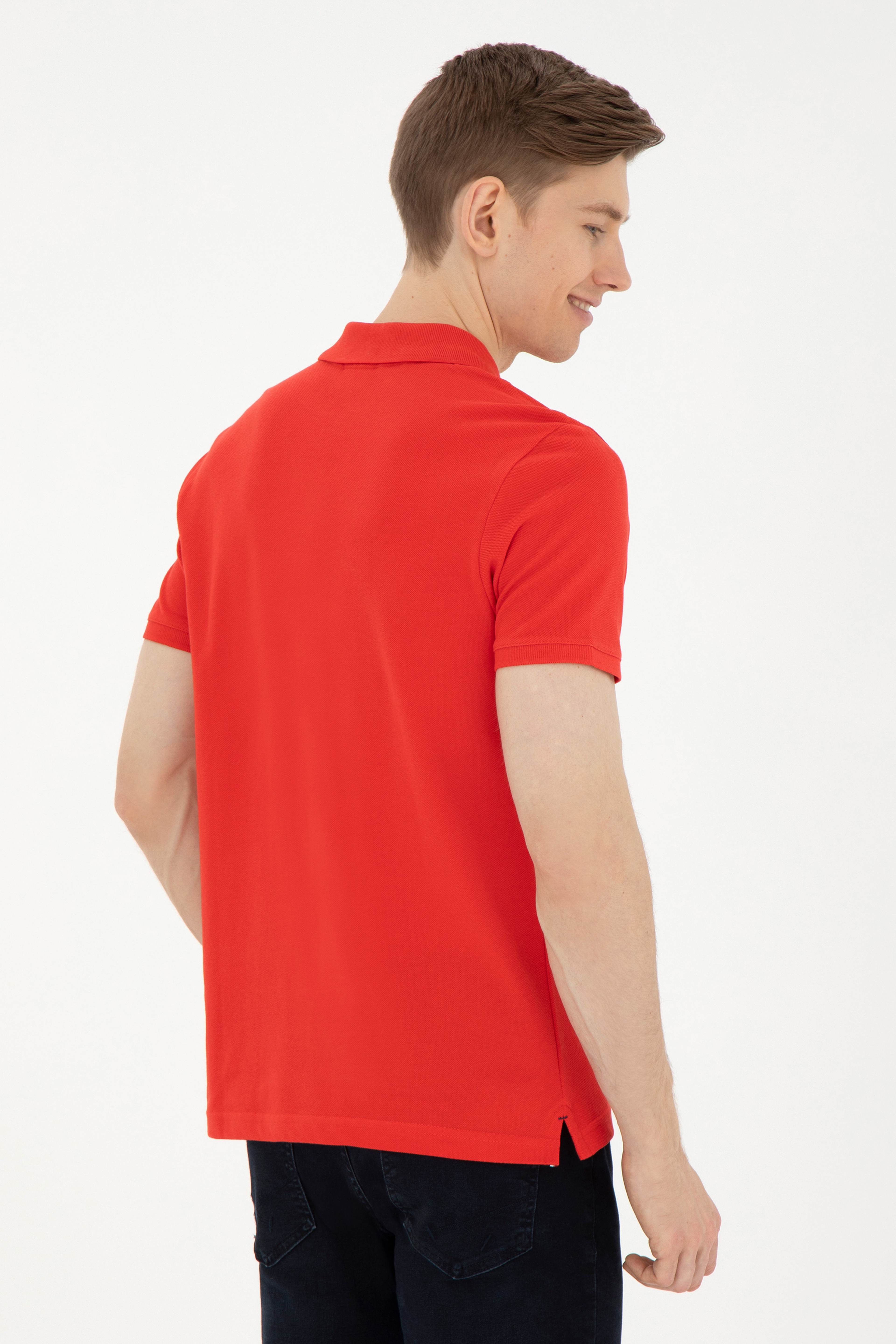 Erkek Slim Fit Polo Yaka Kırmızı Basic Tişört - Image 5