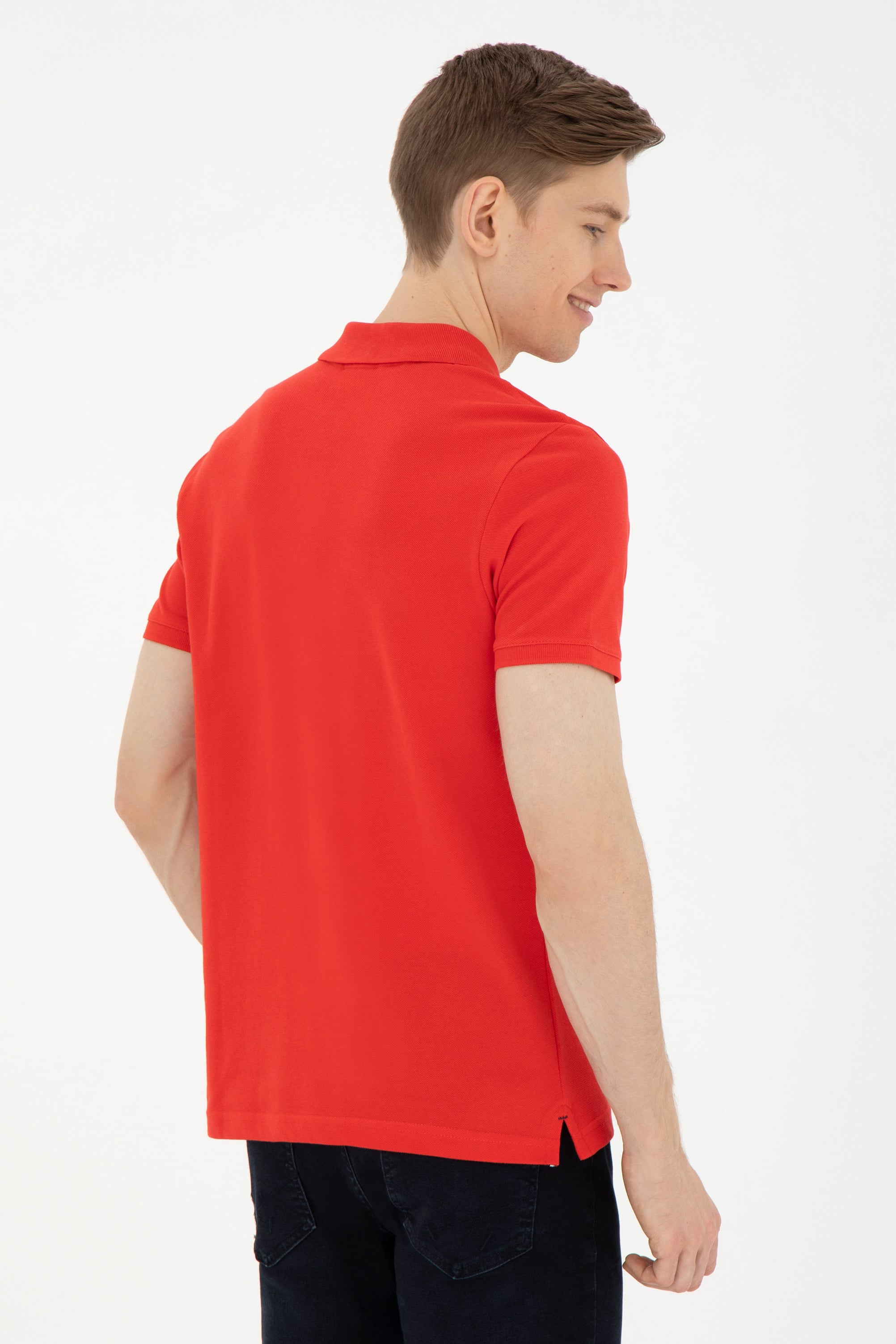 Erkek Slim Fit Polo Yaka Kırmızı Basic Tişört