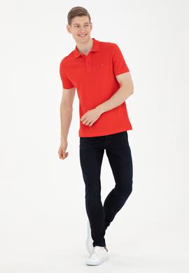 Erkek Slim Fit Polo Yaka Kırmızı Basic Tişört - 50286724021