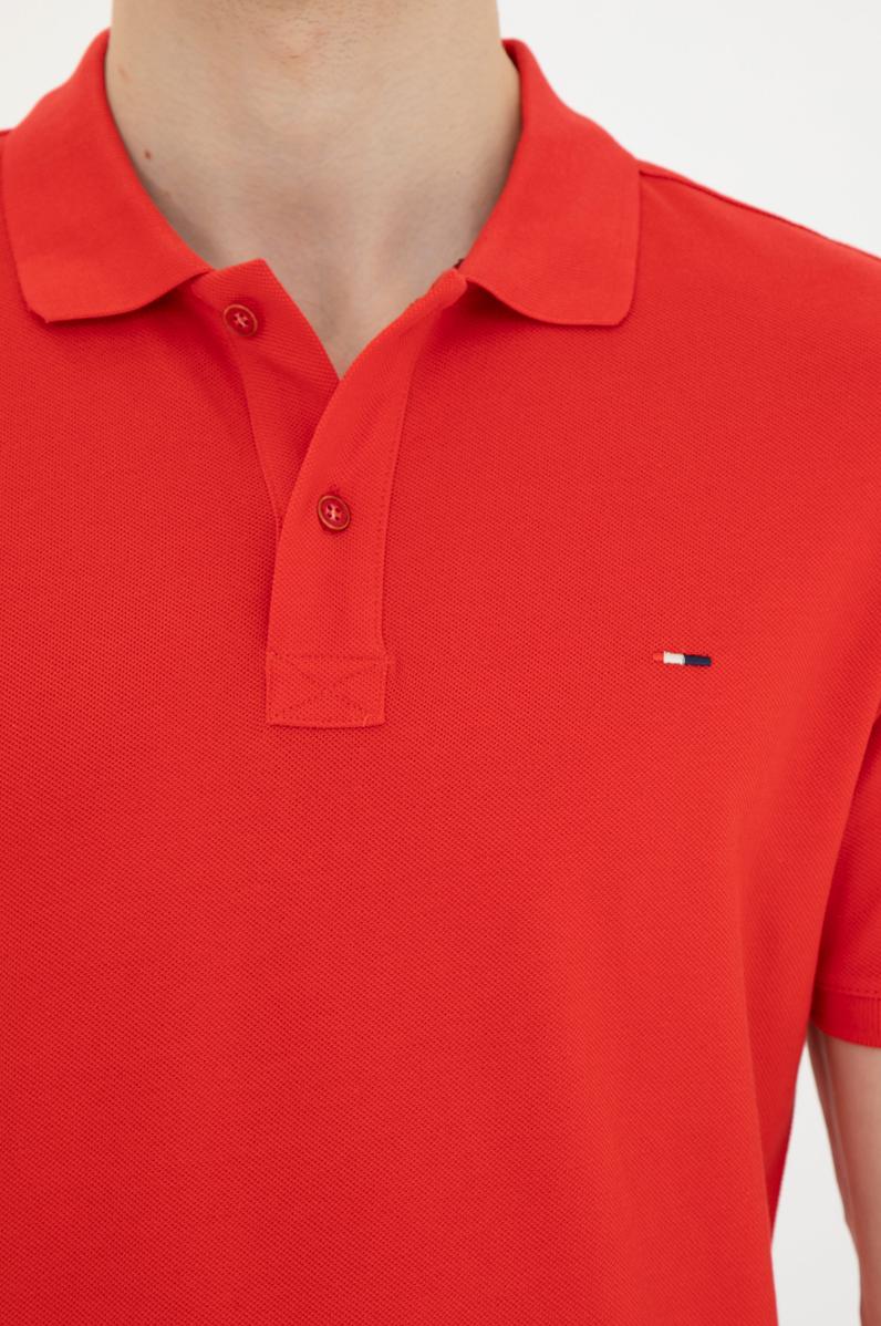 Erkek Slim Fit Polo Yaka Kırmızı Basic Tişört