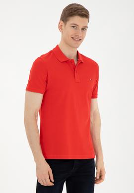 Erkek Slim Fit Polo Yaka Kırmızı Basic Tişört - 50286724021