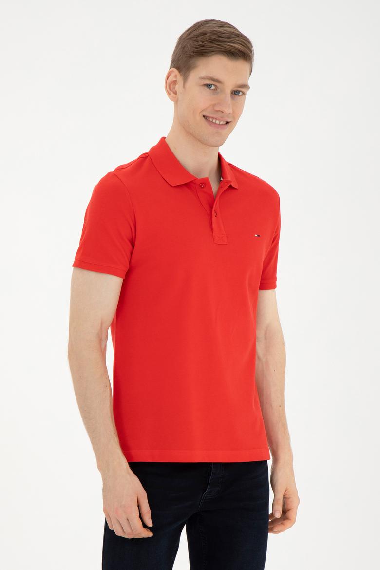 Erkek Slim Fit Polo Yaka Kırmızı Basic Tişört