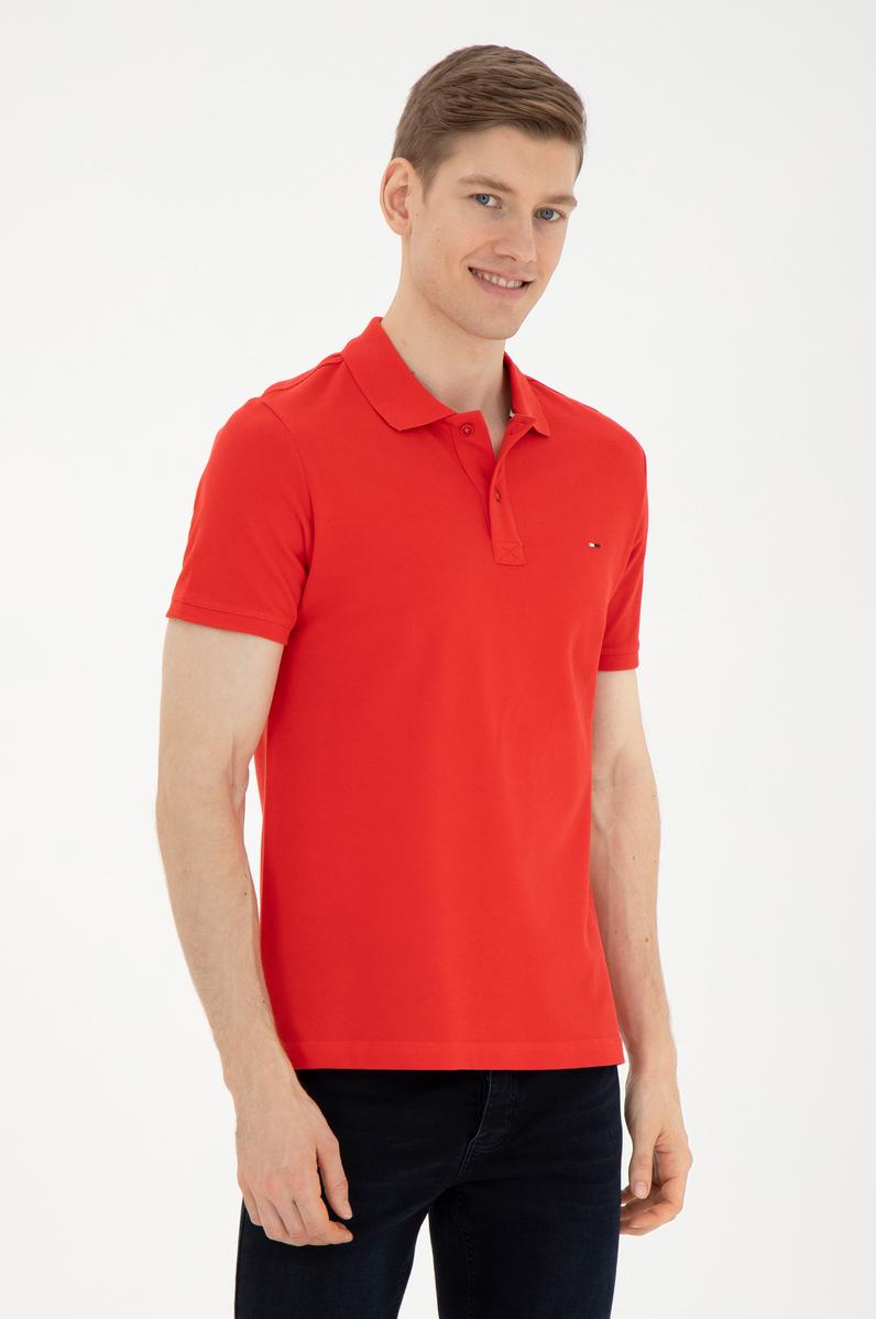 Erkek Slim Fit Polo Yaka Kırmızı Basic Tişört